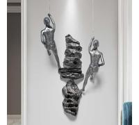 Scultura da parete a forma di scalatore, set di decorazioni e statuette da appendere, statua in resina con filo di ferro regolabile per appenderla, decorazione da parete per bar, casa(Silver)