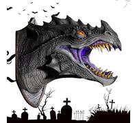 Scultura da parete a forma di testa di dinosauro, 3D, occhi a LED, supporto da parete, arte da parete fantasia, decorazione per la casa e l'ufficio