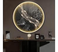 Scultura da parete a LED 3D, lampada da corridoio Art Déco, porta USB, dipinti cinesi da appendere alla parete, motivo a 9 pesci, lampada decorativa da parete per ingresso(B,70 * 70cm)