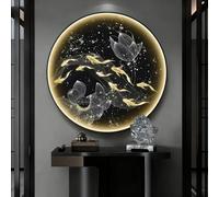 Scultura da parete a LED 3D, lampada da corridoio Art Déco, porta USB, dipinti cinesi da appendere alla parete, motivo a 9 pesci, lampada decorativa da parete per ingresso(A,50 * 50cm)