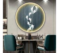 Scultura da parete a LED 3D, lampada da corridoio Art Déco, porta USB, dipinti cinesi da appendere alla parete, motivo a 9 pesci, lampada decorativa da parete per ingresso(D,50 * 50cm)