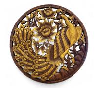 Scultura Da Parete In Legno Pavo Realizzato A Mano Animale Uccello Massiccio