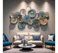 Scultura da parete in metallo 3D, moderna, a forma di cerchio, da appendere alla parete, decorazione for la casa, for soggiorno, camera da letto, sala da pranzo, blu/oro.(Blue)
