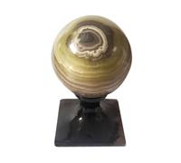 Scultura da Tavolo Sfera Onice Verde Poggiasfera Marmo Nero Onyx Sphere Ø 12 cm
