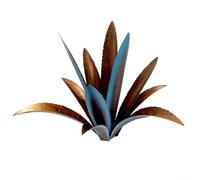 Scultura decorativa in agave in ferro, scultura artistica da giardino in metallo, con paletti, per patio, prato, esterno e interno (blu con asta ad H)