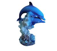 Scultura delfino blu - Statua di delfino in resina, ornamento da tavolo oceano, statuetta d'arte moderna, delfini che nuotano barriera corallina, regali unici per la casa e l'ufficio