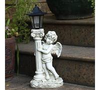 Scultura Di Angelo 50 cm/19,29 Pollici Con Luci Solari Statua Di Angelo Giardino Con Pilastro Roma Lampione Solare Esterno Decorazione Paesaggistica Giardino(Right)