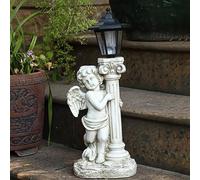 Scultura Di Angelo 50 cm/19,29 Pollici Con Luci Solari Statua Di Angelo Giardino Con Pilastro Roma Lampione Solare Esterno Decorazione Paesaggistica Giardino(Left)