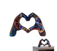 Scultura di mani del cuore, gesto d'amore graffti, statuetta pop art | Finitura colorata dipinta, moderno accento da tavolo, ideale per mensole, matrimoni, salotti e decorazioni per ufficio