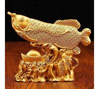 Scultura di pesce Arowana della ricchezza Feng Shui, pesce drago dorato,