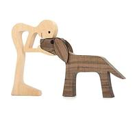 Scultura di Uomo e Cane, Decorazioni per la Famiglia in Legno Intagliato, Ornamenti Utilizzati