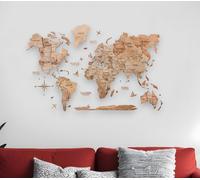 Scultura Dimensionali Appesa Mappa Del Mondo In Legno Marrone 35" X 59"
