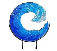 Scultura in acrilico fuso con onde oceaniche, acchiappasole in plastica con onda, Scultura con onde blu sfumate creative, ornamento da appendere a parete per decorazioni di nozze per l'home office