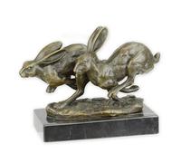 Scultura In Bronzo Con Coniglio Su Base In Marmo L 14,5 Cm