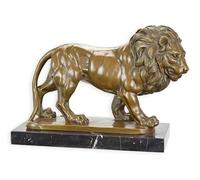 Scultura In Bronzo Leone Su Base Di Marmo H 26 Cm
