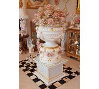 Scultura in Ceramica Capodimonte 165 cm Vasi Vaso con Base Fiori Rose Rosa Oro