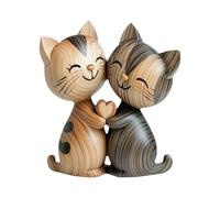 Scultura in legno di una coppia di gatti - 2D per scrivania con abbraccio, decorazione per la casa e l'ufficio, amanti dei gatti, Natale, 10 x 8 x 1,5 cm