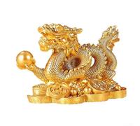Scultura in resina a forma di drago cinese di buon auspicio per esposizione Feng Shui per attirare prosperità e successo negli spazi abitativi (oro S)