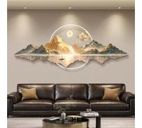 Scultura murale 3D "Montagna Dorata", grande rilievo paesaggistico senza cornice, statua artistica da parete in acrilico e porcellana di cristallo LED Light,100 * 40CM)
