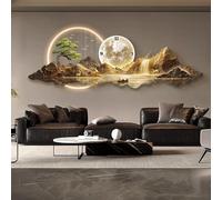 Scultura murale LED 3D: «orologio paesaggistico», design per l’ufficio | «Quadrante con montagna e luna» in rilievo 3D; la luce LED definisce i volumi e crea un accento moderno per l’ufficio.