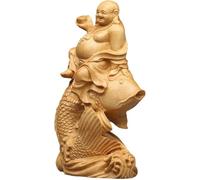 Scultura Statua di Buddha Feng Shui Felicità Ridente Seduto su Un Pesce Dio della Ricchezza Statua Decorazione per la Casa