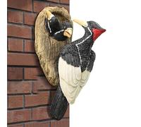 Scultura Su Tronco da Giardino,Scultura Picchio sul Tronco | Figura Animale in Resina in Posa da Alimentazione Decorazione da Esterno per Prato Cortile Fattoria Ingresso Sentiero