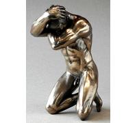 Scultura Uomo nudo in ginocchio Figura bronzo antico statuina Body Talk Veronese