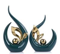 Sculture astratte in oro verde, decorazione per la casa, statua d'arte in ceramica roba fresca da mettere su scaffali e supporto TV, decorazione per centri di intrattenimento con accento dorato,