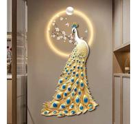 Sculture da parete a forma di pavone, dipinti da appendere, grandi opere d'arte con illuminazione a LED, decorazione da parete, dipinto raffinato per corridoio, scale, ingresso(B,50 * 99cm)