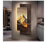 Sculture Da Parete In Pietra Arenaria 3D Con Luce A LED, Dipinto D'ingresso Con Paesaggio Montano Senza Cornice, Opera D'arte Luminosa Moderna Rizhao Jinshan, Plug-in(Gold-A,50x100 cm/19.7x39.4 in)