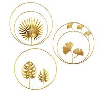 Sculture di Foglie di Ginkgo, 3 Pcs Scultura da Parete in Ferro, Sculture a Parete in Ferro Decorativo, Decorazione da Parete Rotonda in Metallo per La Decorazione Dell'hotel del Soggiorno Dell'home