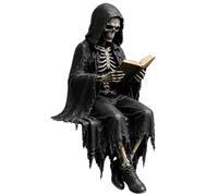 Sculture Gotiche Decorazione Spettrale di Halloween con Scheletro in Resina | Statua di Scheletro che Legge un Libro Per Soggiorno Camera da Letto Ufficio Scrivania Libreria Ingresso Mensola del
