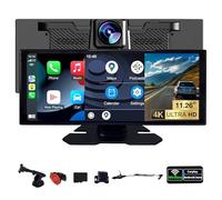 SCUMAXCON Autoradio Schermo 11,26" - CarPlay/Android Auto/AirPlay Wireless, Telecamera Posteriore 4K, Bluetooth, GPS, FM, Cornice Argento, Bordo nero Installazione su Superficie Curva 0-15°