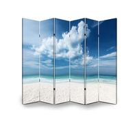 Scumlovy Schermo divisorio per Ambienti a 6 Pannelli, divisorio Pieghevole in Legno, divisorio per la Privacy, divisorio per Interni Portatile, Indipendente, Spiaggia Estiva, Cielo Sereno
