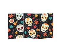 Scumlovy Schermo divisorio per Stanza da 2 Piedi, Moderno, colorato, con Teschio di Zucchero, Nero Scuro, Teschi gotici, Multicolore, Portatile, Corto, Pieghevole, in Tela, a 3 Pannelli, autoportante