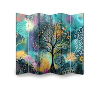 Scumlovy Schermo divisorio Pieghevole a 6 Pannelli, Illustrazione retrò di Alberi, Rami delle Quattro Stagioni, Motivi Vivaci, Tela, separatore per Interni, Parete Protettiva Indipendente, divisorio