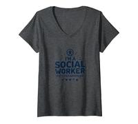 Scuola Assistente Sociale Superpotenza Inspirational Citazione Maglietta con Collo a V, Donna, Grigio Scuro, L