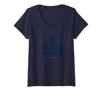 Scuola Assistente Sociale Superpotenza Inspirational Citazione Maglietta con Collo a V, Donna, Navy, L