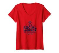 Scuola Assistente Sociale Superpotenza Inspirational Citazione Maglietta con Collo a V, Donna, Rosso, L