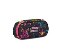 Scuola Astuccio SEVEN STARBRIGHTING ovale zip nero + Penna Luminosa LED e portachiave Paillettes