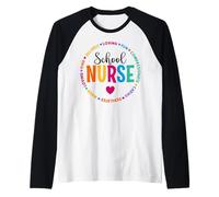 Scuola Infermiera Luminoso Arcobaleno Parole con Cuori Cerchio Maglia con Maniche Raglan