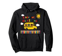 Scuola Materna Here I Come 1 ° Giorno Ragazzo Eccitazione Scuolabus Felpa con Cappuccio, Unisex per Adulti, Nero, S