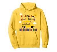 Scuola Materna Here I Come 1 ° Giorno Ragazzo Eccitazione Scuolabus Felpa con Cappuccio, Unisex per Adulti, Limone, XXL