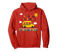 Scuola Materna Here I Come 1 ° Giorno Ragazzo Eccitazione Scuolabus Felpa con Cappuccio, Unisex per Adulti, Rosso, XXL
