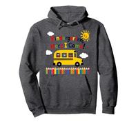 Scuola Materna Here I Come 1 ° Giorno Ragazzo Eccitazione Scuolabus Felpa con Cappuccio, Unisex per Adulti, Grigio Scuro, S