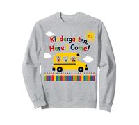 Scuola Materna Here I Come 1 ° Giorno Ragazzo Eccitazione Scuolabus Felpa, Unisex per Adulti, Grigio Melange, S