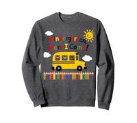 Scuola Materna Here I Come 1 ° Giorno Ragazzo Eccitazione Scuolabus Felpa, Unisex per Adulti, Grigio Scuro, XL