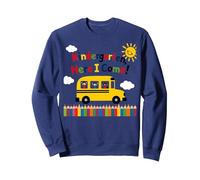 Scuola Materna Here I Come 1 ° Giorno Ragazzo Eccitazione Scuolabus Felpa, Unisex per Adulti, Navy, L