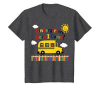 Scuola Materna Here I Come 1 ° Giorno Ragazzo Eccitazione Scuolabus Maglietta, Bambini, Grigio Scuro, 6 Anni