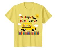 Scuola Materna Here I Come 1 ° Giorno Ragazzo Eccitazione Scuolabus Maglietta, Bambini, Limone, 6 Anni